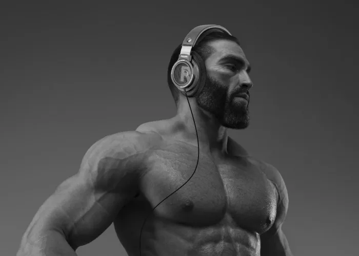 Gigachad with headphones