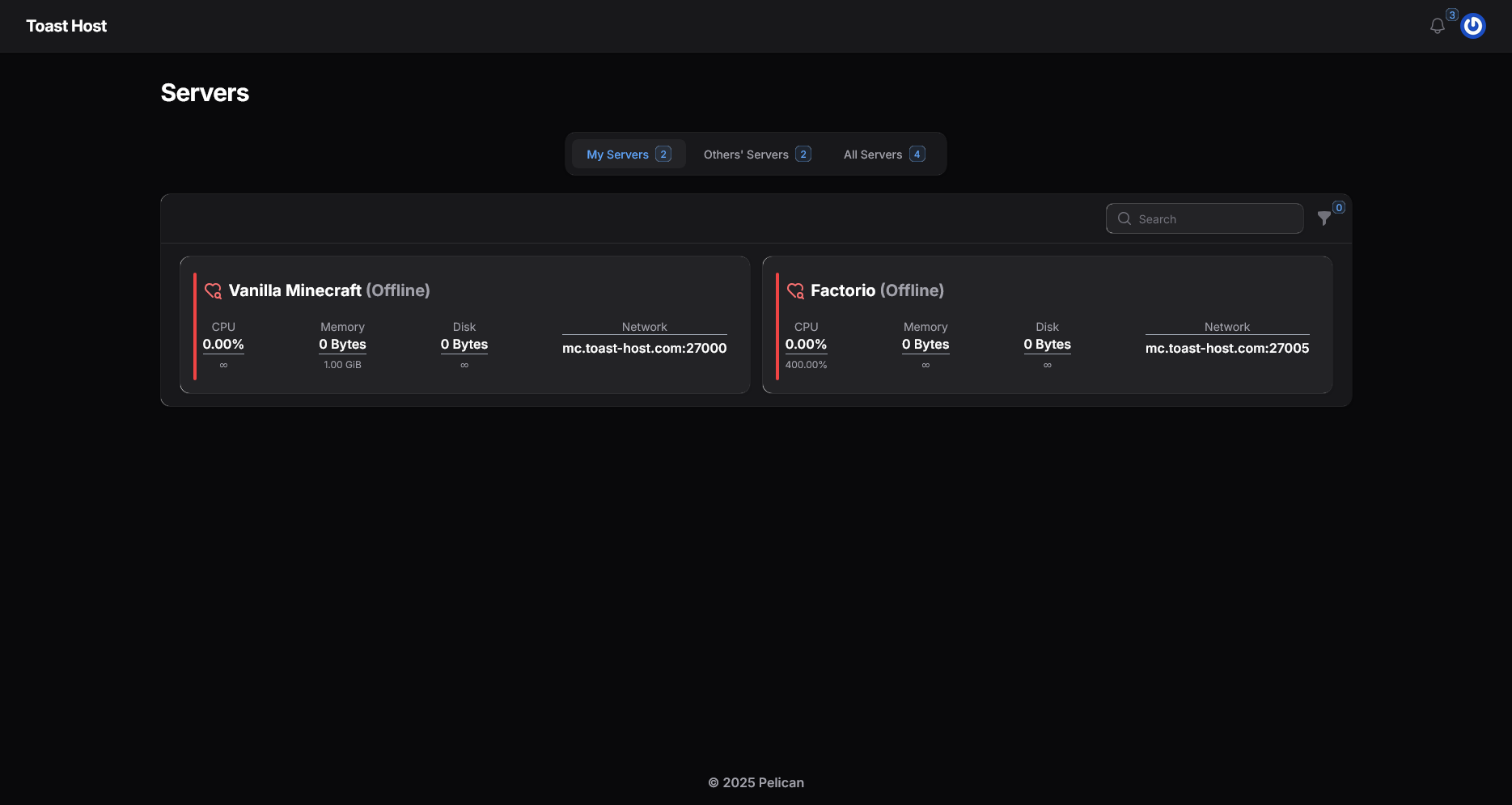 Toast Host server list screen